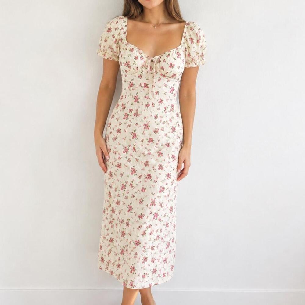 Womens ivory floral puff sleeve
